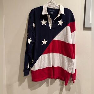 Vintage Britches Men’s Patriotic Star and Stripe Rugby Shirt Large American Flag